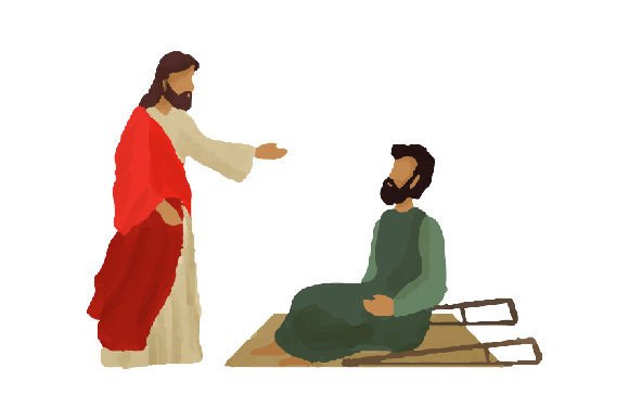 Jesus Healing a Crippled Man - Watercolor: Religious Design Asset Review