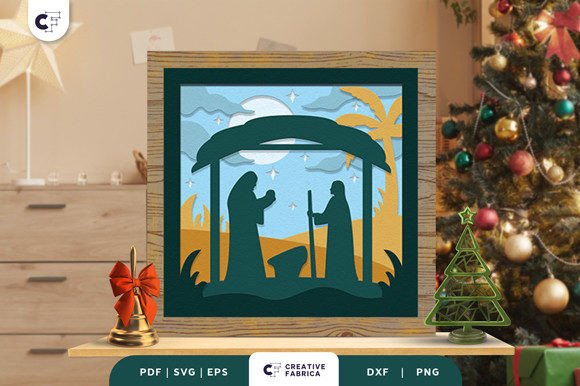 Nativity Scene 3D Light Box SVG for Christmas